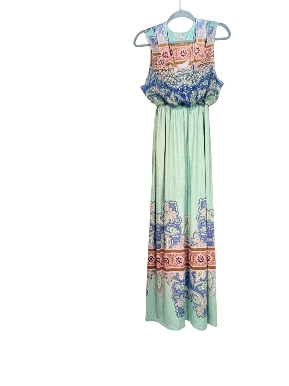 live and let live Mint Green/ Multi Colored Patterned Y2K Maxi Dress sz PM